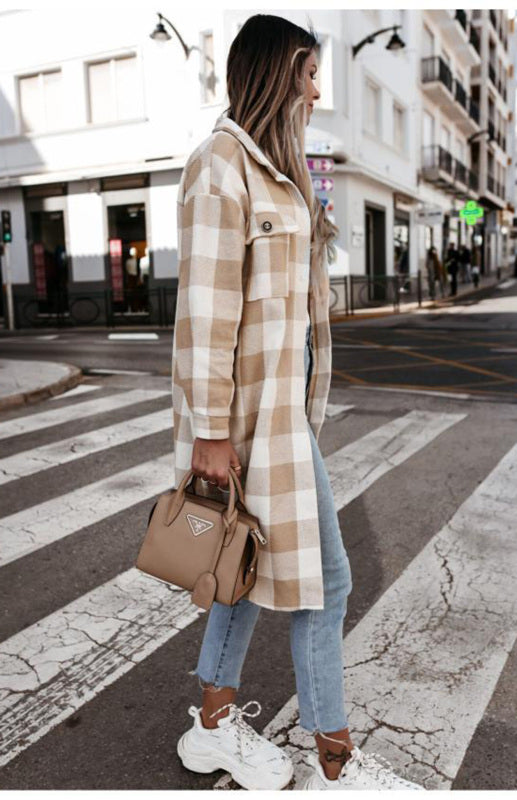 Women’S Long Plaid Shirt Large Coat