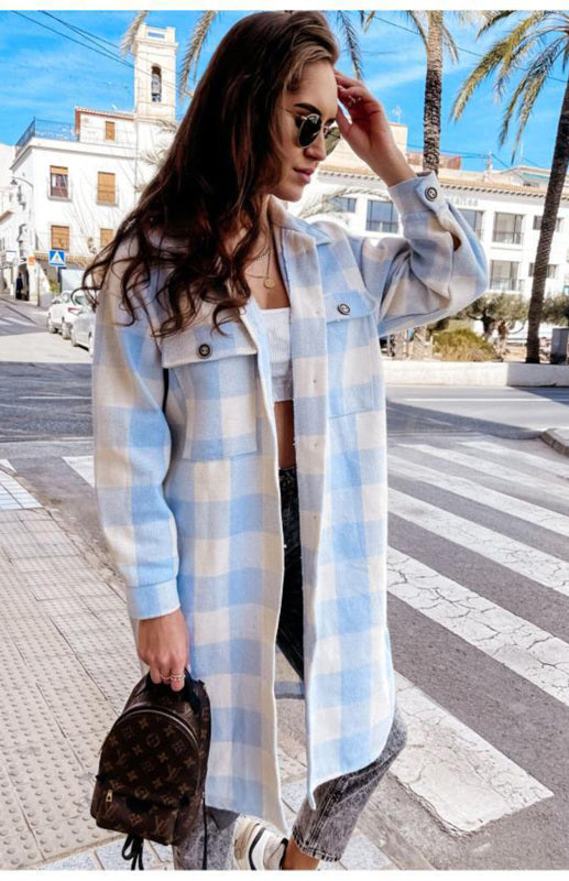 Women’S Long Plaid Shirt Large Coat