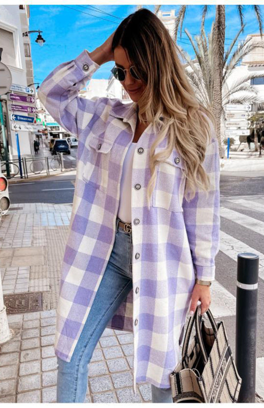 Women’S Long Plaid Shirt Large Coat