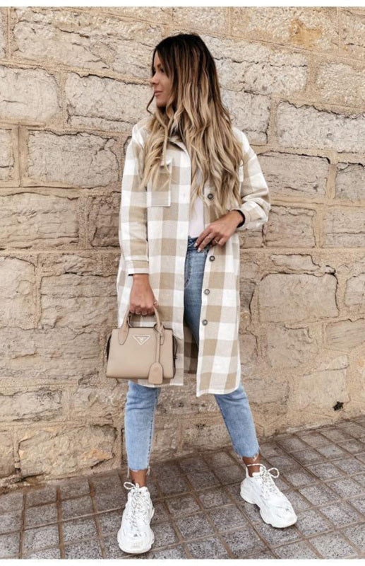 Women’S Long Plaid Shirt Large Coat