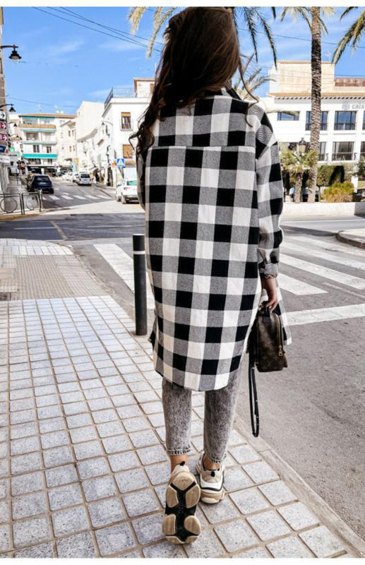 Women’S Long Plaid Shirt Large Coat
