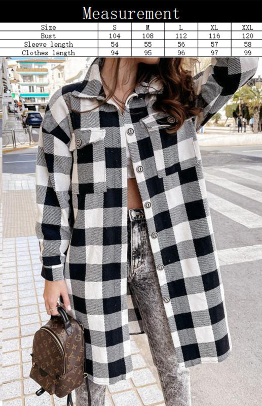 Women’S Long Plaid Shirt Large Coat