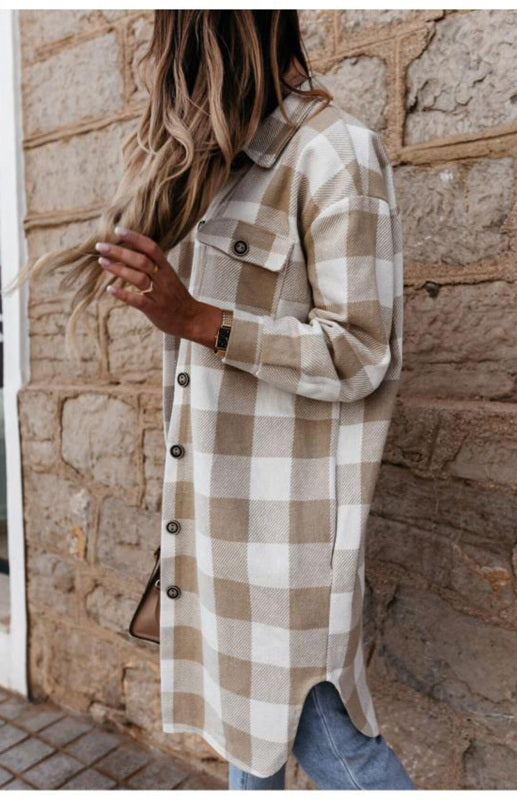 Women’S Long Plaid Shirt Large Coat
