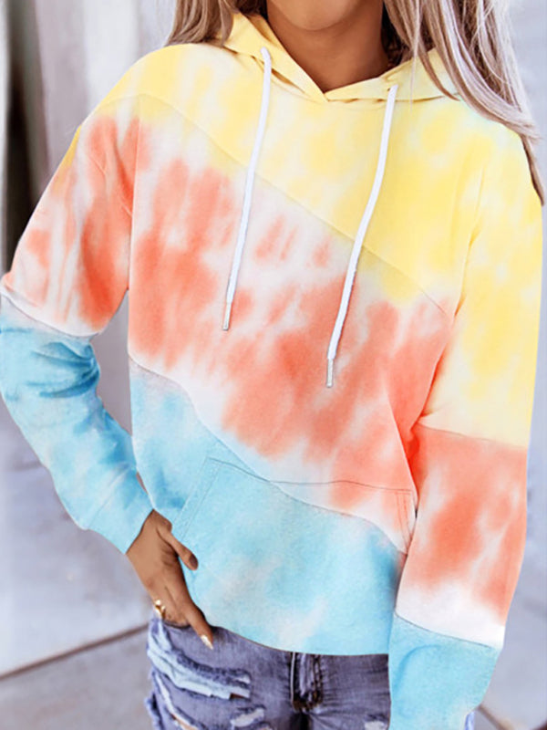 Women’s Long Sleeve Panel Hooded Print Top - Sky blue azure / S