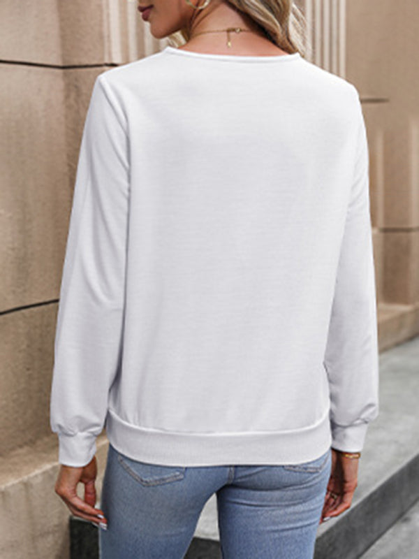 Women’s Long Sleeve V Neck White Sweatshirt