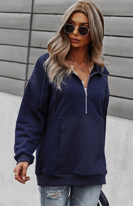 Women’s Long Sleeve Zippered Diamond Check Coat - Champlain color / S