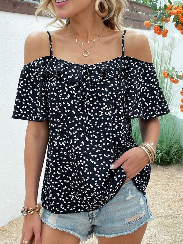 Women’s love print off-shoulder short-sleeved top