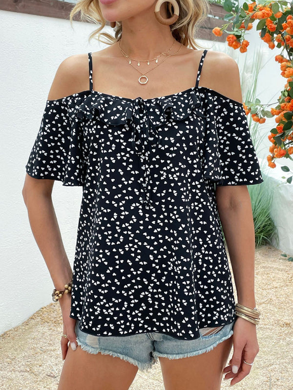 Women’s love print off-shoulder short-sleeved top - Black / S