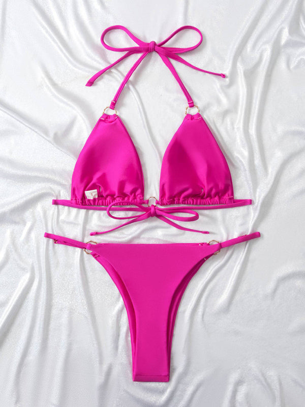 Women’s metal ring beach strap suspender sexy two-piece bikini