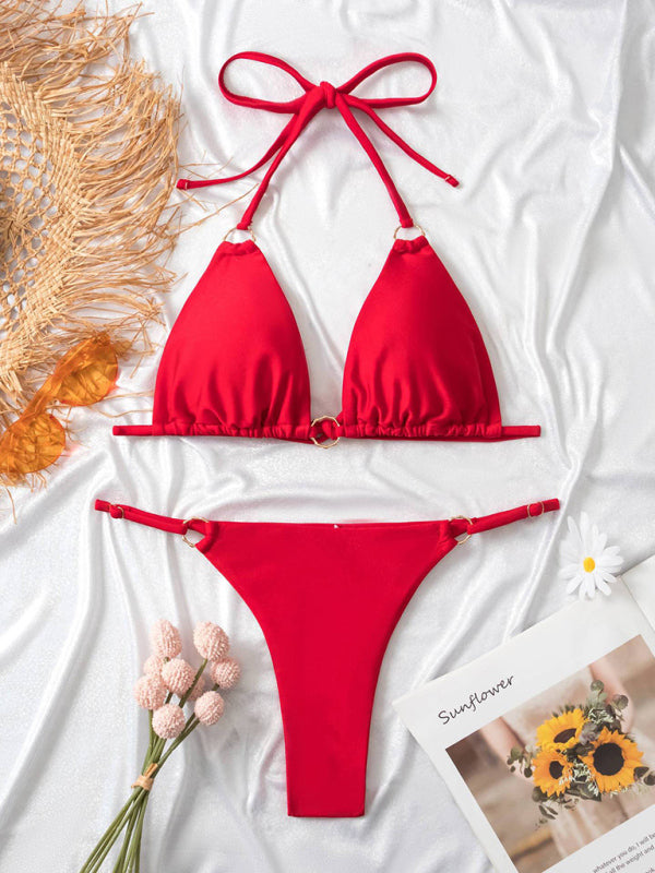 Women’s metal ring beach strap suspender sexy two-piece bikini