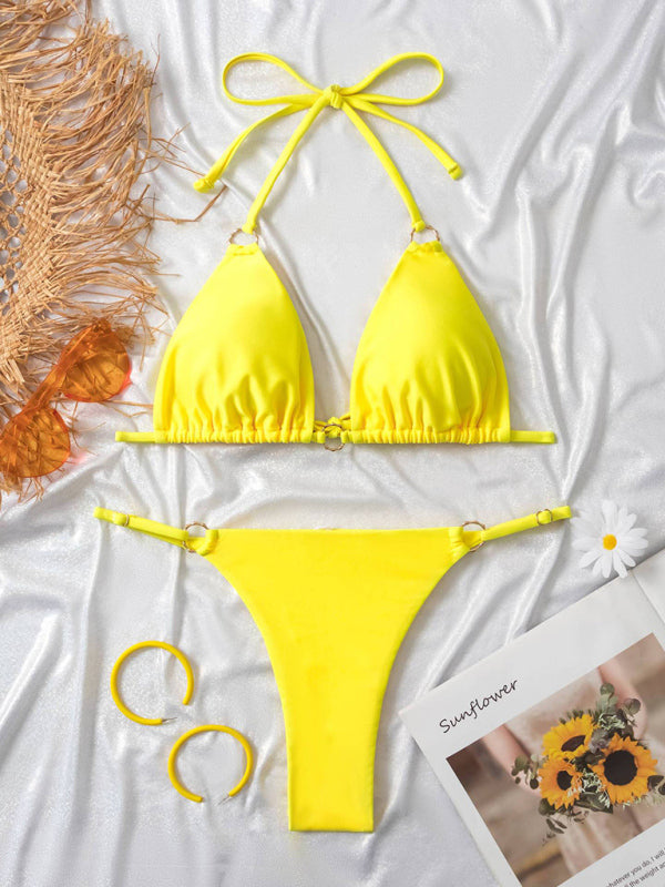Women’s metal ring beach strap suspender sexy two-piece bikini