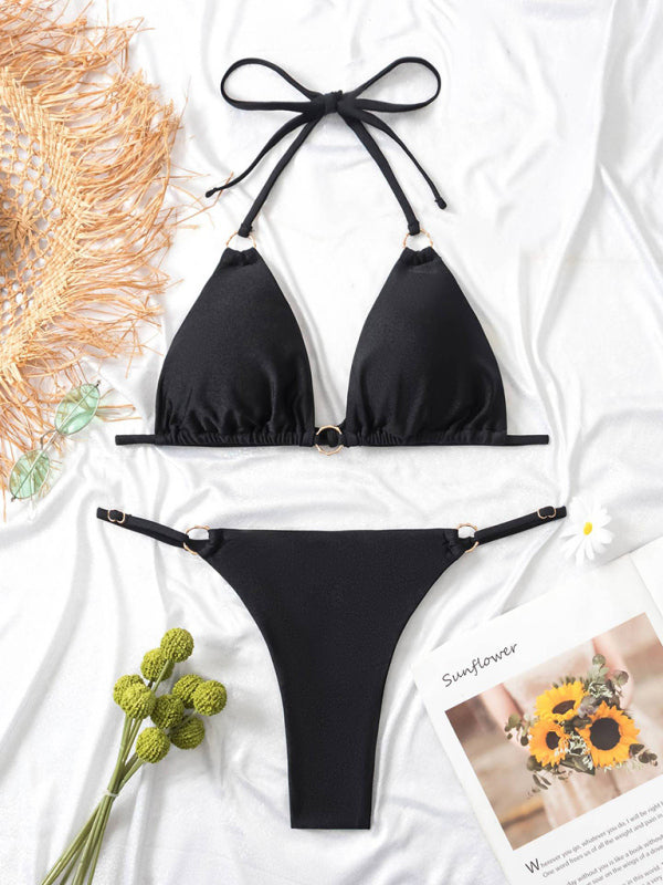Women’s metal ring beach strap suspender sexy two-piece bikini