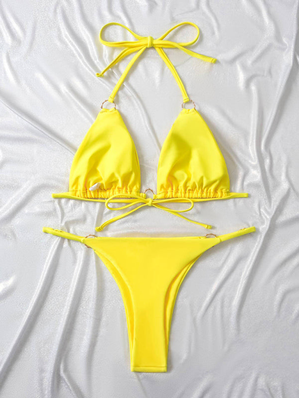 Women’s metal ring beach strap suspender sexy two-piece bikini