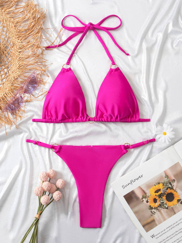 Women’s metal ring beach strap suspender sexy two-piece bikini
