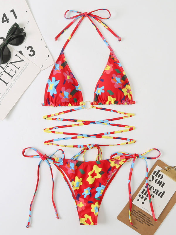 Women’s New Bikini Floral Print Beach Strap Swimsuit