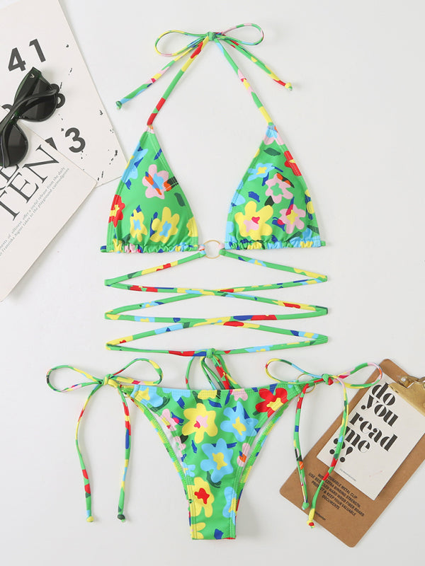 Women’s New Bikini Floral Print Beach Strap Swimsuit