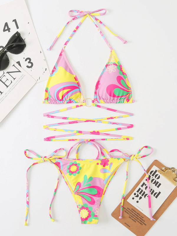 Women’s New Bikini Floral Print Beach Strap Swimsuit