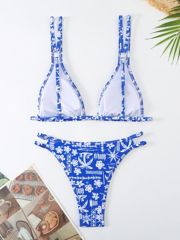 Women’s New Bikini Floral Print Double Strap Swimsuit