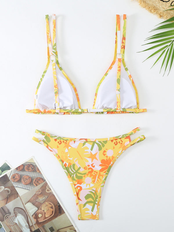 Women’s New Bikini Floral Print Double Strap Swimsuit