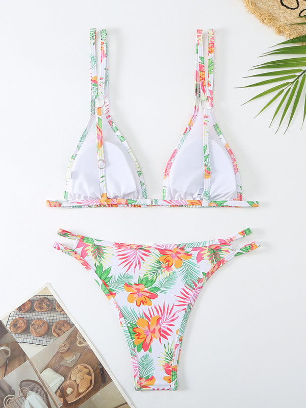 Women’s New Bikini Floral Print Double Strap Swimsuit