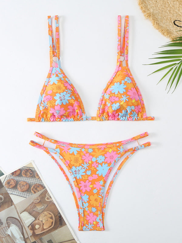 Women’s New Bikini Floral Print Double Strap Swimsuit