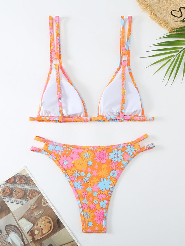 Women’s New Bikini Floral Print Double Strap Swimsuit