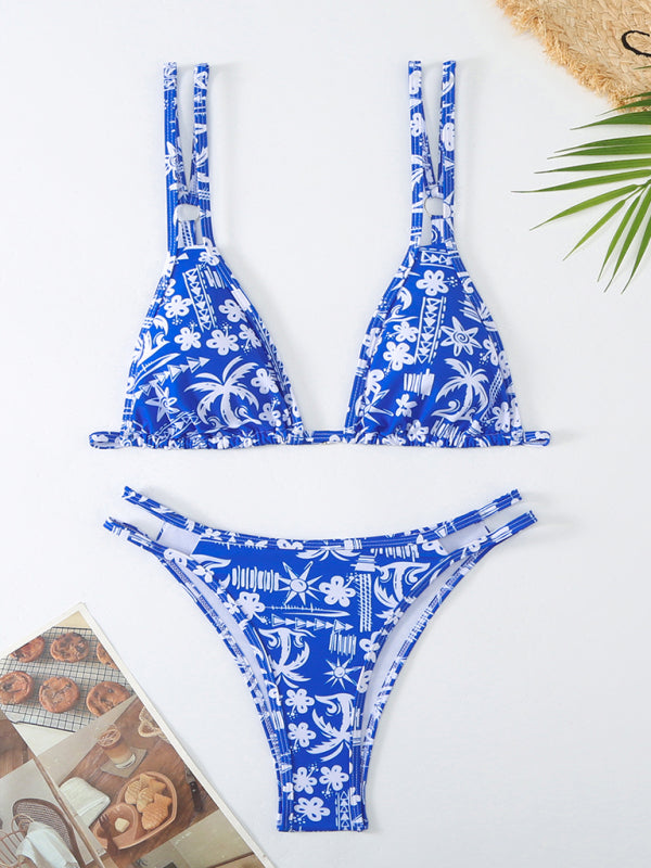 Women’s New Bikini Floral Print Double Strap Swimsuit