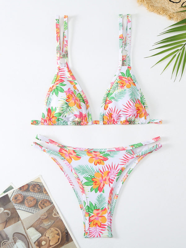 Women’s New Bikini Floral Print Double Strap Swimsuit