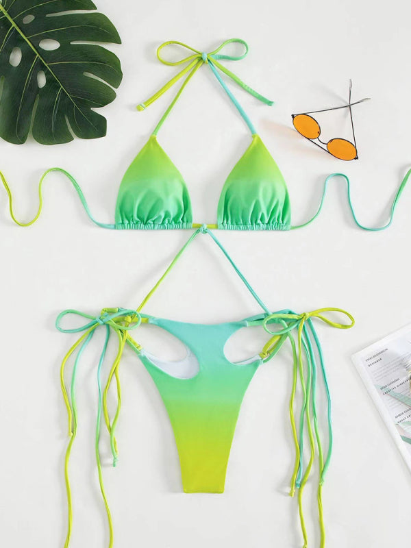 Women’s new bikini gradient hollow fringed one-piece swimsuit - Pale green / S