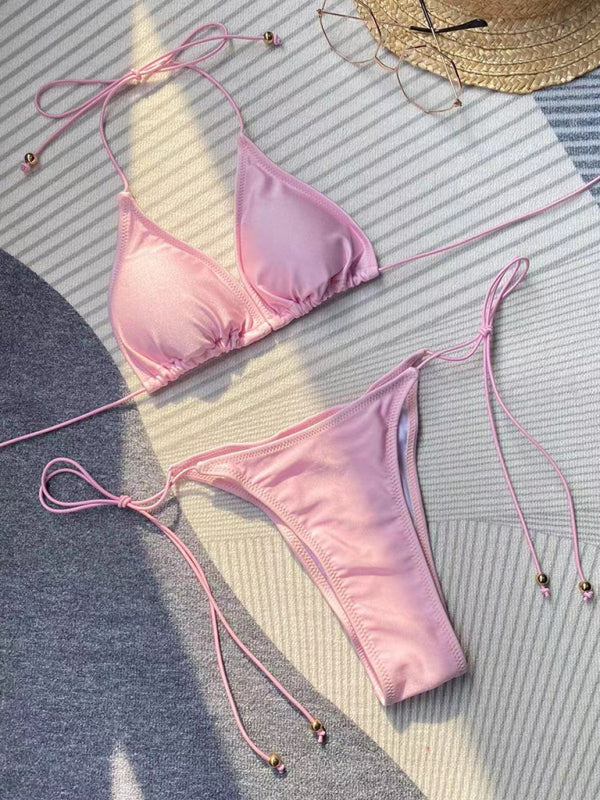 Women’s new bikini solid color rope strap sexy swimsuit