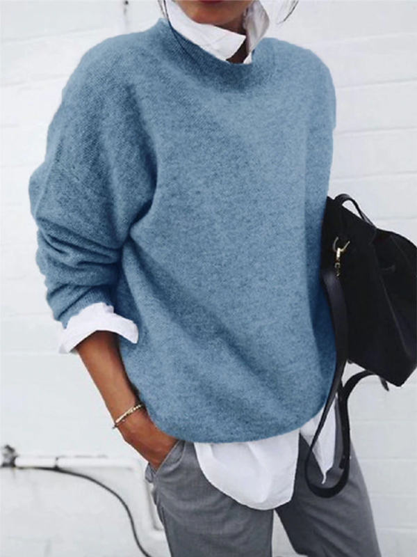 Women’s new casual and versatile long-sleeved pullover knitted top - Clear blue / S