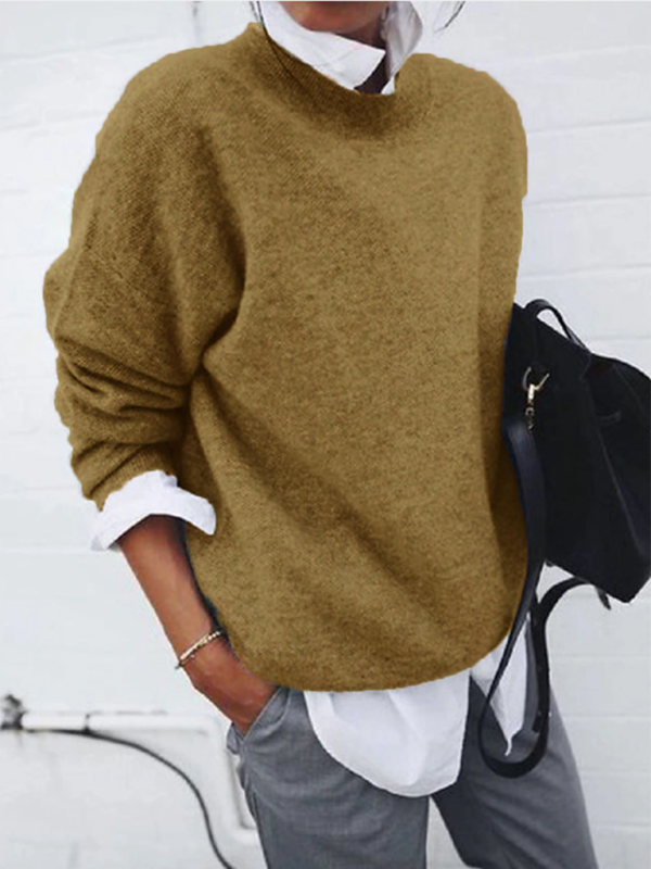 Women’s new casual and versatile long-sleeved pullover knitted top - Khaki / S