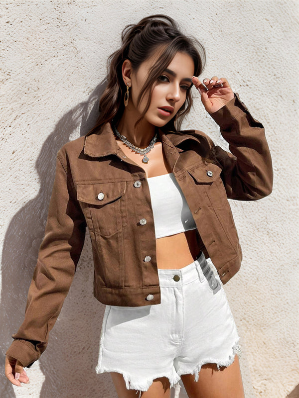 Women’s new casual denim short jacket - Coffee / XS