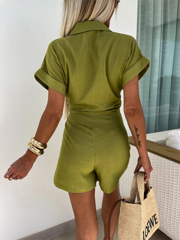 Women’s New Casual Lapel Short Sleeve Jumpsuit