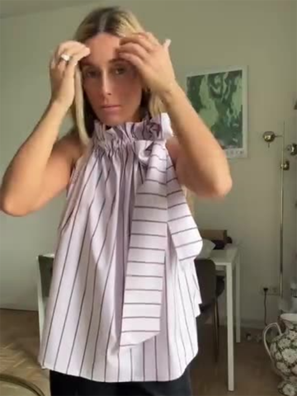 Women’s new casual loose ruffle collar sleeveless striped top - Lavender / S