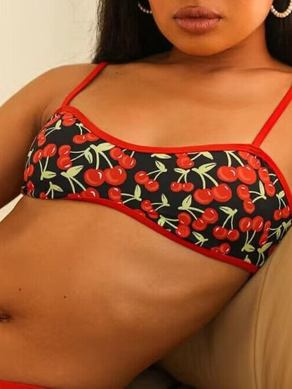 Women’s New Cherry Print Bandeau Bikini