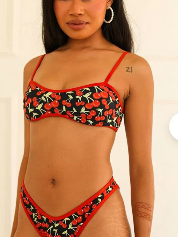 Women’s New Cherry Print Bandeau Bikini