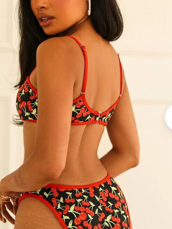Women’s New Cherry Print Bandeau Bikini