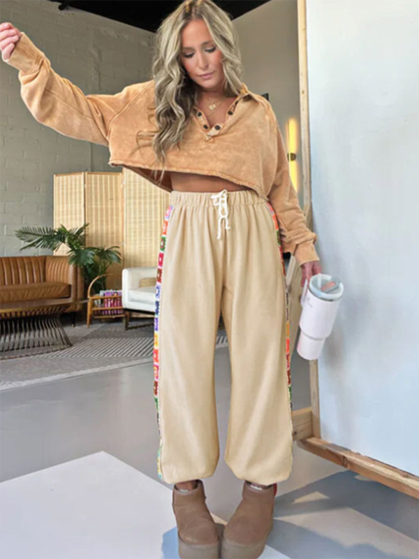 Women’s new ethnic style loose stitching sweatpants
