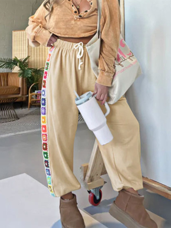 Women’s new ethnic style loose stitching sweatpants