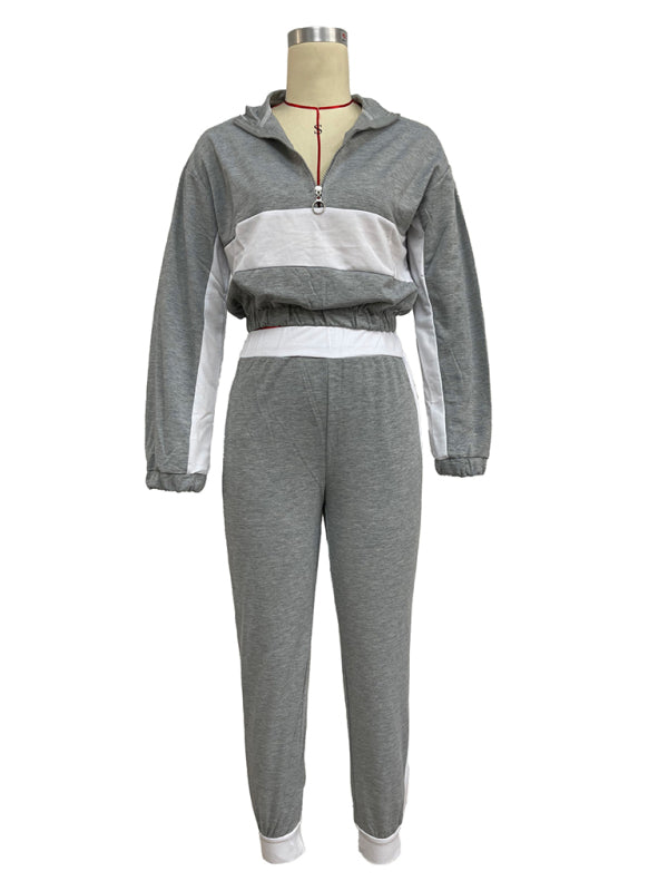 Women’s new fashion casual color matching short top + trousers suit