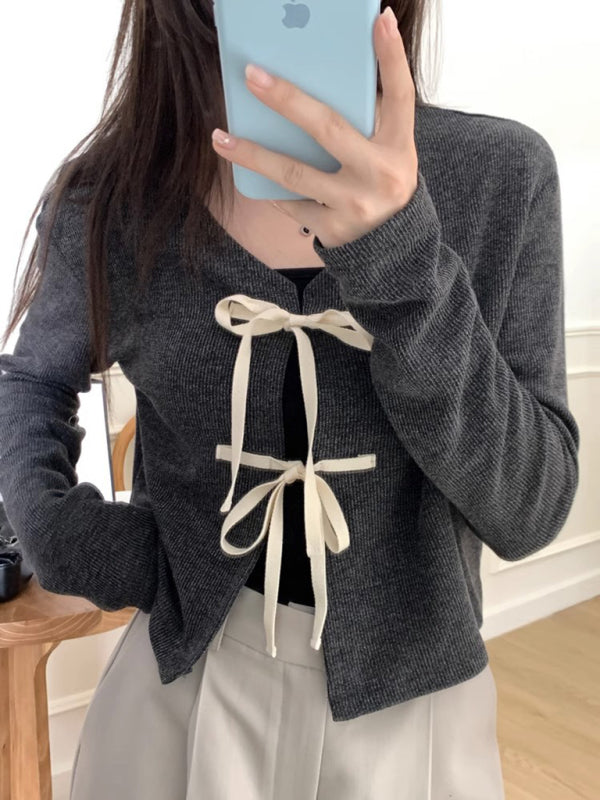 Women’s new fashionable bow tie knitted cardigan top