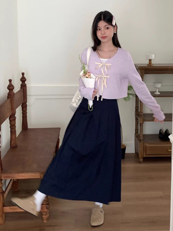 Women’s new fashionable bow tie knitted cardigan top