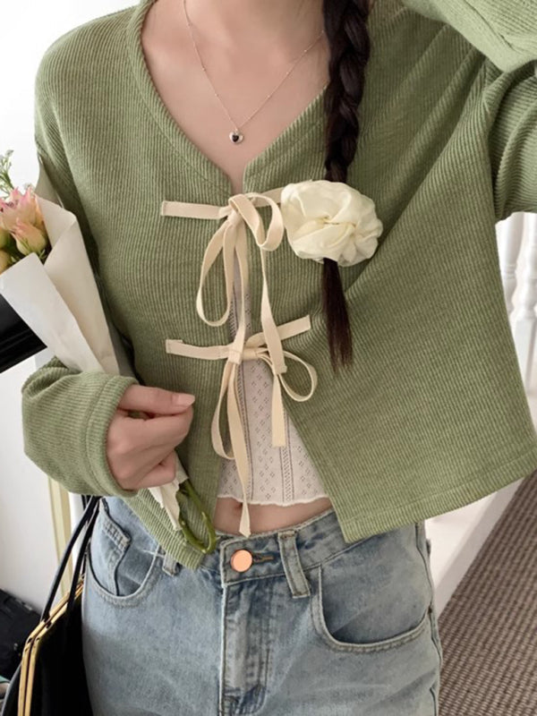 Women’s new fashionable bow tie knitted cardigan top