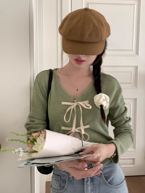 Women’s new fashionable bow tie knitted cardigan top