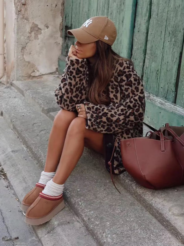 Women’s new leopard print casual loose long-sleeved coat jacket