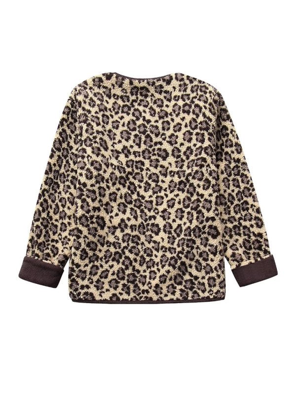 Women’s new leopard print casual loose long-sleeved coat jacket