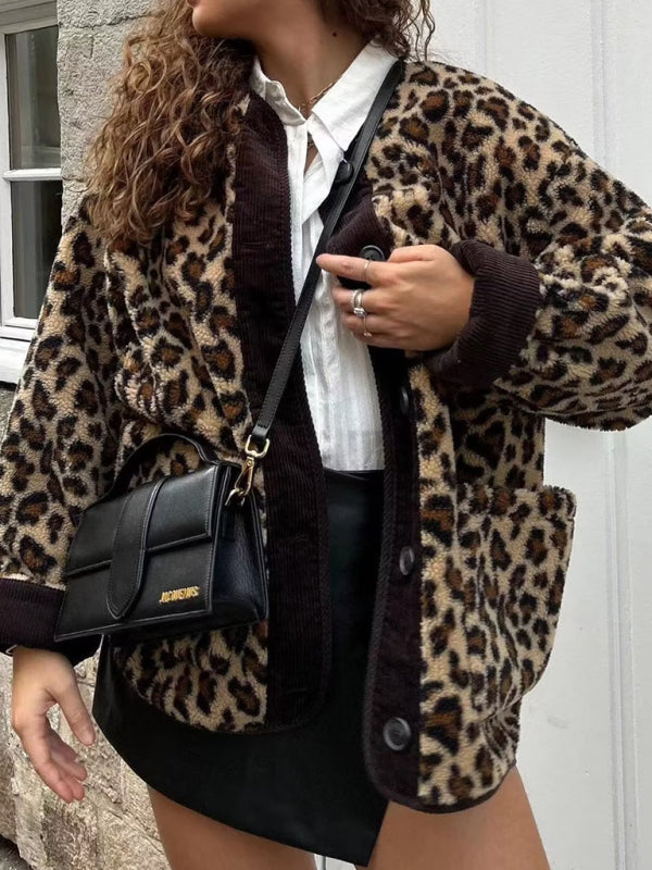Women’s new leopard print casual loose long-sleeved coat jacket - Leopard / XS
