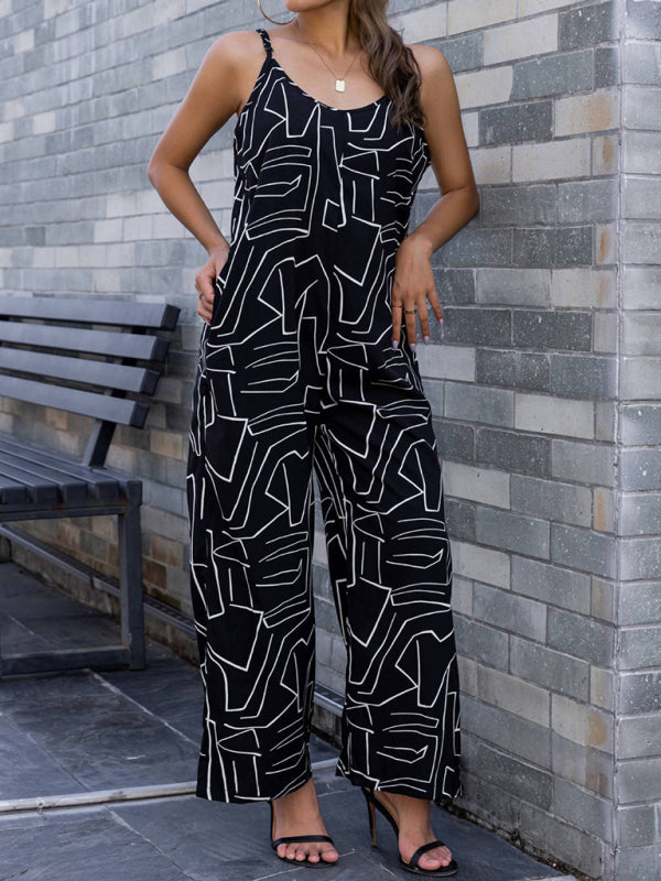 Women’s new pattern loose suspender long jumpsuit