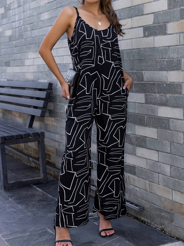 Women’s new pattern loose suspender long jumpsuit